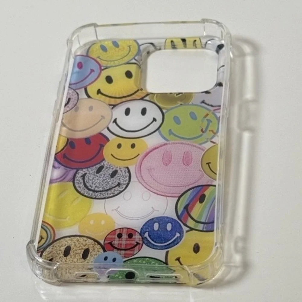 Happy Face Print iPhone 15 Pro‎ Max Case Clear Jelly Bumper Multi Color 81-05